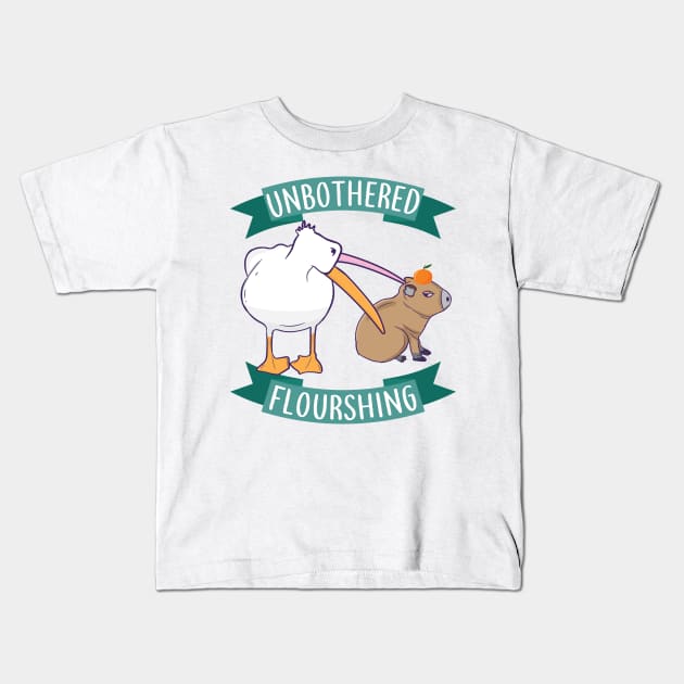 Unbothered Flourishing Capybara Pelican Funny Meme Cute Meme Kids T-Shirt by alltheprints